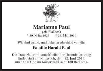 Traueranzeige von Marianne Paul von Ruhr Nachrichten und Dorstener Zeitung