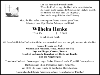Traueranzeige von Wilhelm Henke von Ruhr Nachrichten
