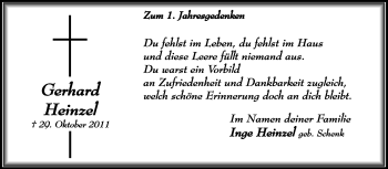 Traueranzeige von Gerhard Heinzel von Medienhaus Bauer