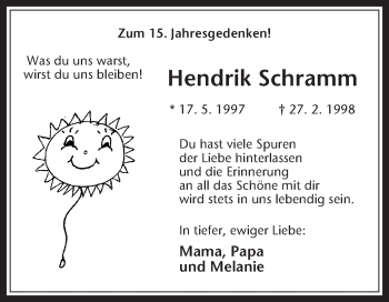 Traueranzeige von Hendrik Schramm von Medienhaus Bauer