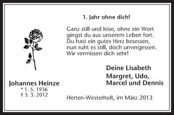 Traueranzeige von Johannes Heinze von Medienhaus Bauer