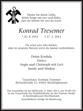 Traueranzeige von Konrad Tresemer von Medienhaus Bauer