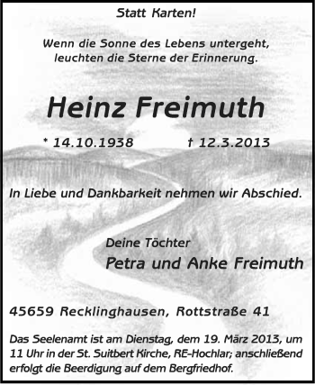 Traueranzeige von Heinz Freimuth von Medienhaus Bauer