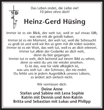 Traueranzeige von Heinz-Gerd Hüsing von Medienhaus Bauer