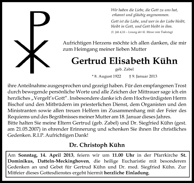  Traueranzeige für Gertrud Elisabeth Kühn vom 06.04.2013 aus Medienhaus Bauer
