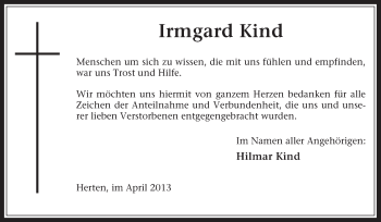 Traueranzeige von Irmgard Kind von Medienhaus Bauer