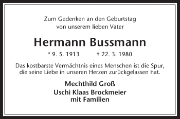 Traueranzeige von Hermann Bussmann von Medienhaus Bauer