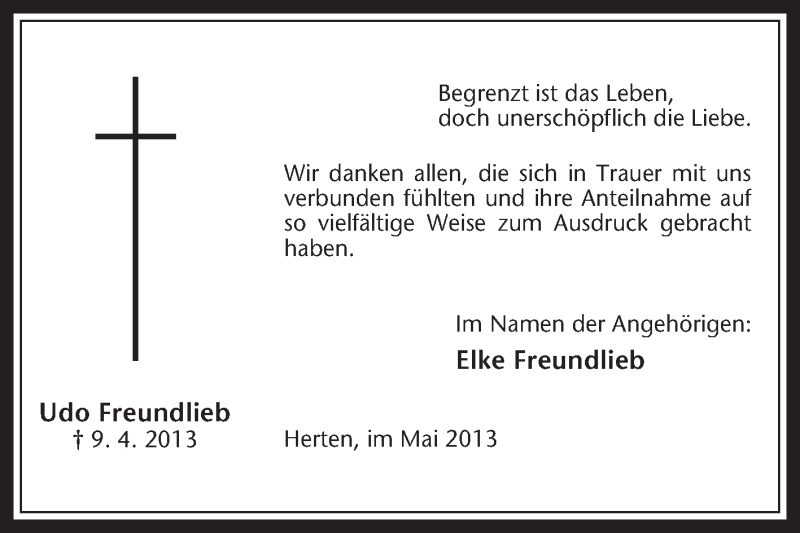  Traueranzeige für Udo Freundlieb vom 22.05.2013 aus Medienhaus Bauer