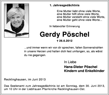 Traueranzeige von Gerdy Pöschel von Medienhaus Bauer