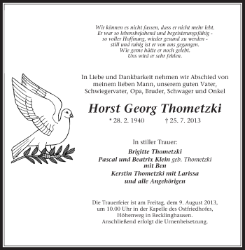 Traueranzeige von Horst Georg Thometzki von Medienhaus Bauer