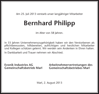 Traueranzeige von Bernhard Philipp von Medienhaus Bauer