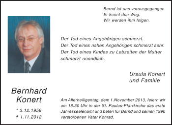 Traueranzeige von Bernhard Konert von Medienhaus Bauer