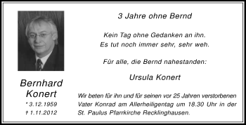 Traueranzeige von Bernhard Konert von Medienhaus Bauer