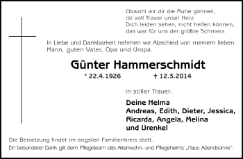 Traueranzeige von Günter Hammerschmidt von Medienhaus Bauer