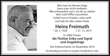 Traueranzeige von Heinz Freimuth von Medienhaus Bauer