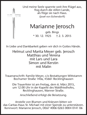Traueranzeige von Marianne Jerosch von Medienhaus Bauer
