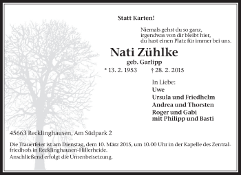 Traueranzeige von Nati Zühlke von Medienhaus Bauer
