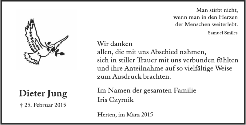  Traueranzeige für Dieter Jung vom 28.03.2015 aus Medienhaus Bauer