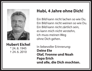 Traueranzeige von Hubert Eichel von Medienhaus Bauer