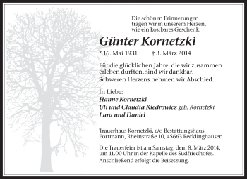Traueranzeige von Günter Kornetzki von Medienhaus Bauer