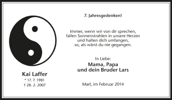 Traueranzeige von Kai Laffer von Medienhaus Bauer