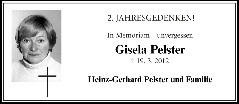  Traueranzeige für Gisela Pelster vom 19.03.2014 aus Medienhaus Bauer