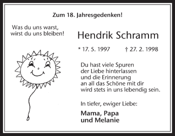 Traueranzeige von Hendrik Schramm von Medienhaus Bauer
