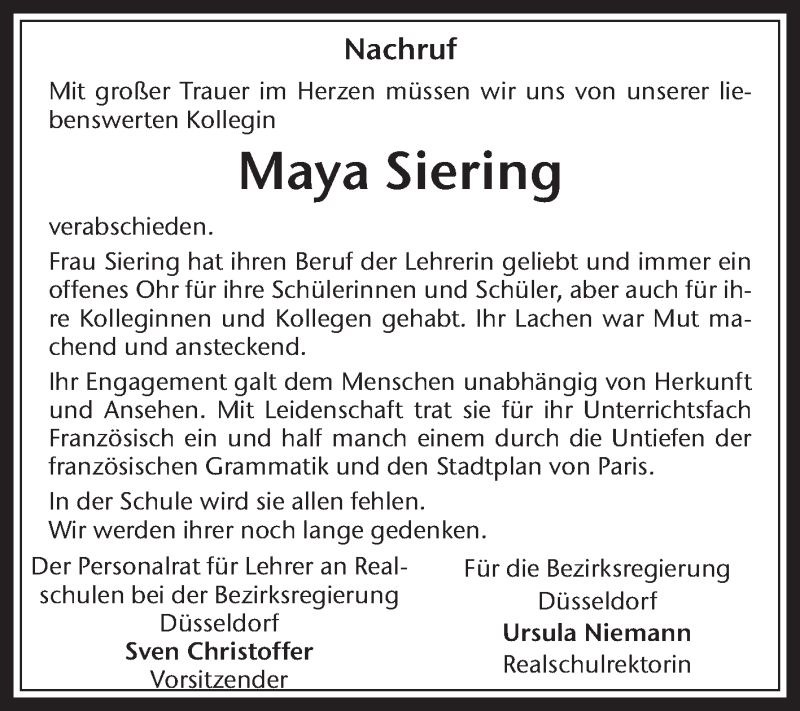  Traueranzeige für Maya Siering vom 29.03.2014 aus Medienhaus Bauer