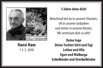 Traueranzeige von Hansi Ham von Medienhaus Bauer