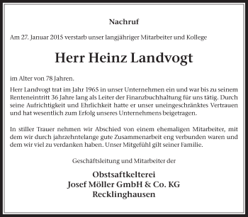 Traueranzeige von Heinz Landvogt von Medienhaus Bauer