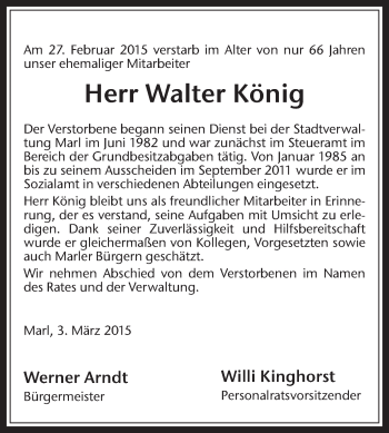 Traueranzeige von Walter König von Medienhaus Bauer