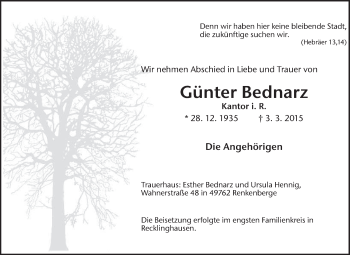 Traueranzeige von Günter Bednarz von Medienhaus Bauer