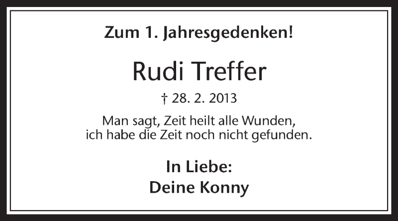  Traueranzeige für Rudi Treffer vom 28.02.2014 aus Medienhaus Bauer