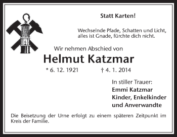 Traueranzeige von Helmut Katzmar von Medienhaus Bauer