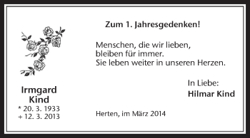 Traueranzeige von Irmgard Kind von Medienhaus Bauer