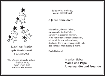 Traueranzeige von Nadine Rusin von Medienhaus Bauer
