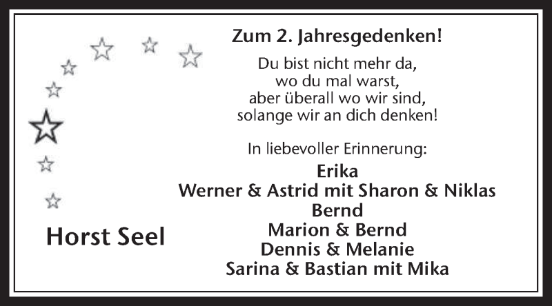  Traueranzeige für Horst Seel vom 24.02.2014 aus Medienhaus Bauer