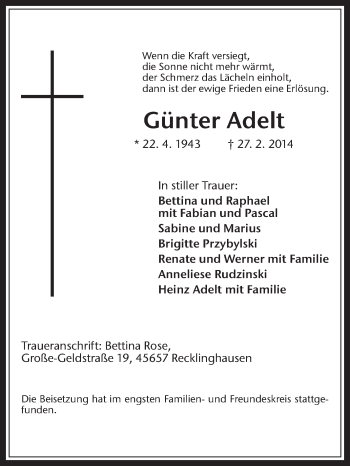 Traueranzeige von Günter Adelt von Medienhaus Bauer