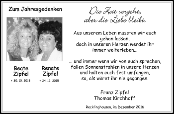 Traueranzeige von Beate und Renate Zipfel von Medienhaus Bauer