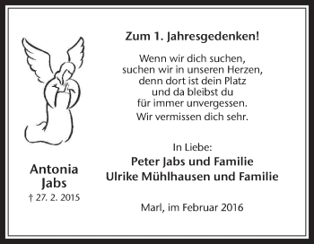 Traueranzeige von Antonia Jabs von Medienhaus Bauer