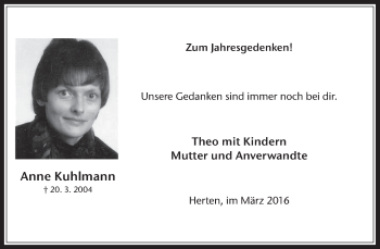 Traueranzeige von Anne Kuhlmann von Medienhaus Bauer