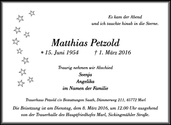 Traueranzeigen von Matthias Petzold sicherinnern.de