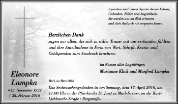 Traueranzeige von Eleonore Lampka von Medienhaus Bauer