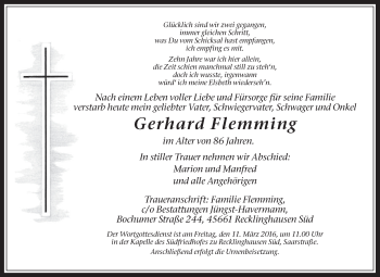 Traueranzeige von Gerhard Flemming von Medienhaus Bauer