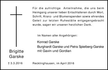 Traueranzeige von Brigitte Garske von Medienhaus Bauer