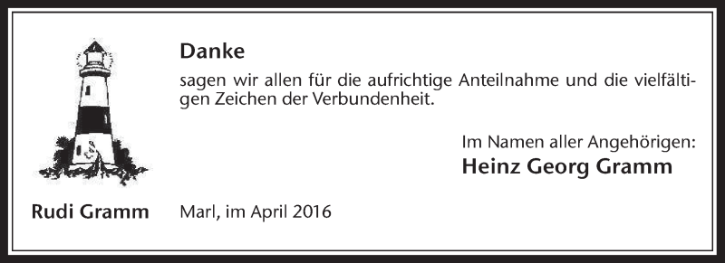  Traueranzeige für Rudi Gramm vom 02.04.2016 aus Medienhaus Bauer