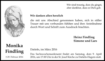 Traueranzeige von Monika Findling von Medienhaus Bauer
