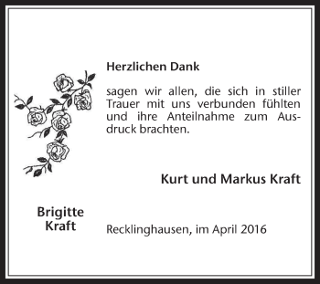 Traueranzeige von Brigitte Kraft von Medienhaus Bauer