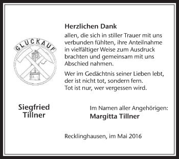 Traueranzeige von Siegfried Tillner von Medienhaus Bauer