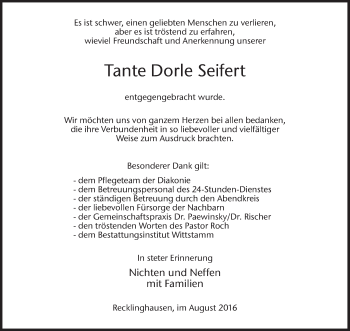 Traueranzeige von Dorle Seifert von Medienhaus Bauer